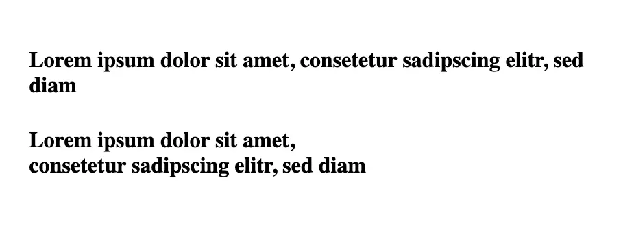 a screenshot showing two headlines, the first one does not wrap nicely, the second does.