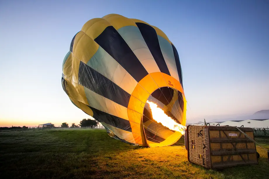 a hot air ballon getting ready to fly